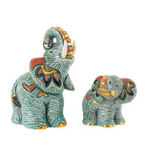 2 Keramikfiguren Elefantenfamilie im Set