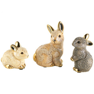 3 Keramikfiguren Hasenfamilie im Set