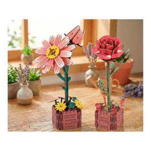  3D Holzpuzzle - 2er Set Blume, Rose + Gänseblümchen