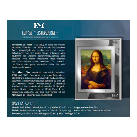  Silberbarren Ewige Meisterwerke, "Mona Lisa" von Leonardo da Vinci #3