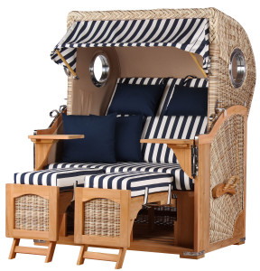 Strandkorb DÜNE 2-Sitzer blau-weiß gestreift