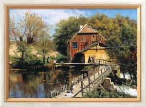Peder Mork Mönsted: Bild "Wassermühle am Saeby-Fluss" (1922), gerahmt