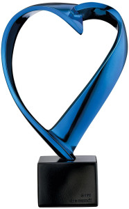 Pierre-Paul Maillé: Skulptur "Herzblatt" (2022), Version in Kunstguss Metallic-Blau