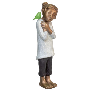 Tamara Suhr: Skulptur "Mädchen mit Vogel" (2024), Bronze