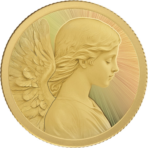 Goldmünze Weihnachtsengel, im Samtsäckchen #1
