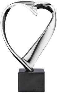 Pierre-Paul Maillé: Skulptur "Herzblatt" (2022), Version in Kunstguss Metallic-Silber