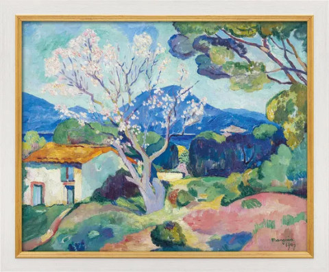 Henri Manguin: Bild "L'Amandier en fleurs" (1907), Version weiß-goldfarben gerahmt #1