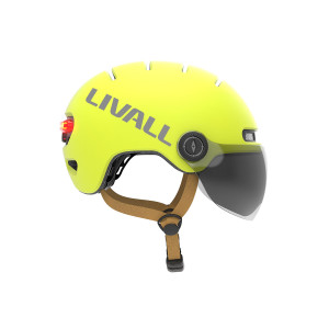  Fahrradhelm gelb mit Visier, Bremslicht und SOS-Alarm, L23