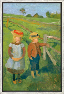 Paula Modersohn-Becker: Bild "Zwei Kinder in der Sonne am Wiesenzaun stehend" (1902)