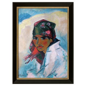 Max Pechstein: Lotte mit Kopftuch, gerahmt schwarz-gold