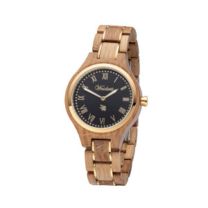 Damenuhr „Weinprinzessin Noir“ – Eleganz in Holz & Gold für stilbewusste Genießerinnen