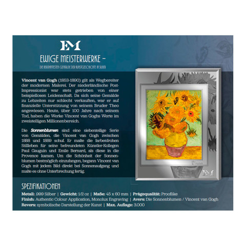 Silberbarren Ewige Meisterwerke, "Sonnenblumen" von Vincent van Gogh #2