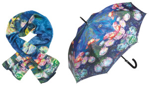 Claude Monet: Seidenschal und Stockschirm "Seerosen" im Set