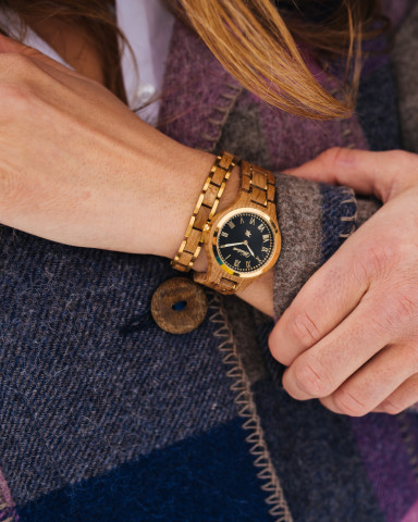  Set: Damenuhr Weinprinzessin Noir + Elementarmband Damen Barrique Gold #2