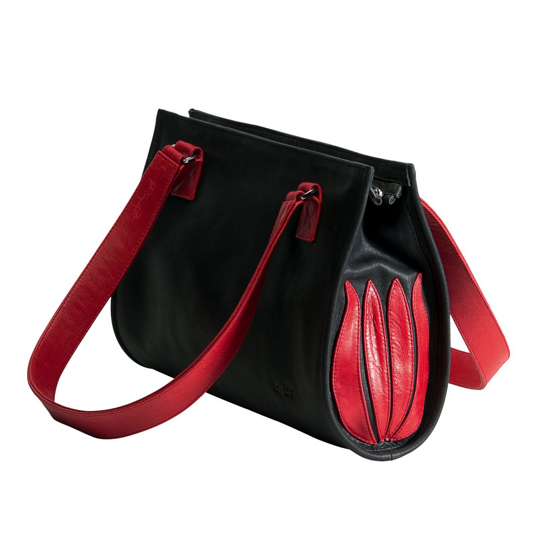 Linde Van der Poel: Handtasche Black and Red Tulip  1