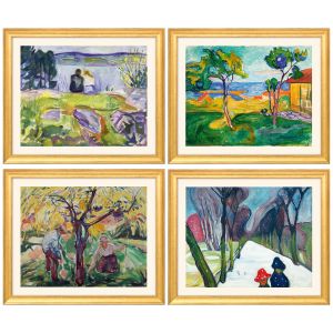 Edvard Munch - 4 Bilder Jahreszeiten-Zyklus im Set, Version goldfarben gerahmt 