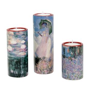 Claude Monet: Drei Teelichthalter mit Künstlermotiven im Set, Porzellan 