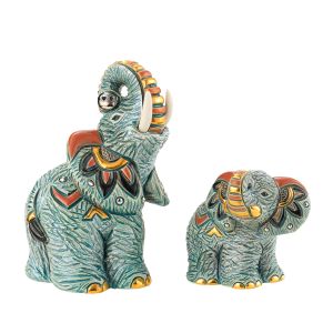 2 Keramikfiguren Elefantenfamilie im Set 