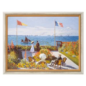 Claude Monet: Bild Garten in Sainte-Adresse (1867), weiß-gold gerahmt 