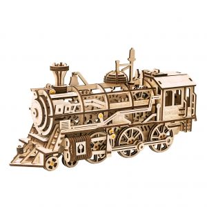 3D-Holzpuzzle, Mechanische Dampf Express Eisenbahn, beweglich durch Federmechanismus 