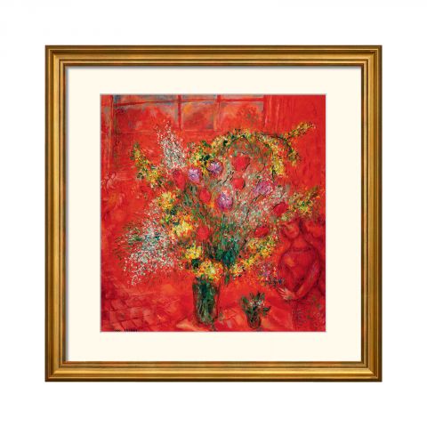 Marc Chagall: Fleurs sur fond rouge 