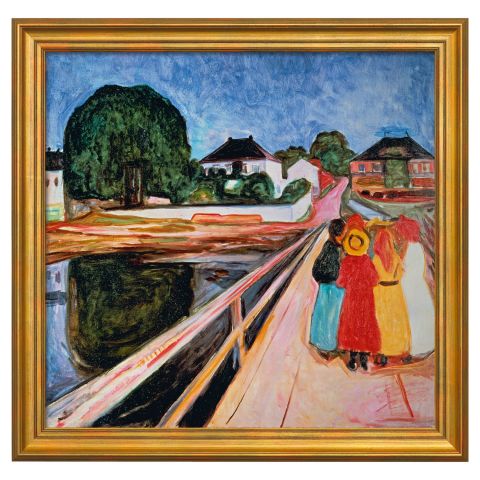 Edvard Munch: Bild Mädchengruppe auf einer Brücke (1902), gerahmt 