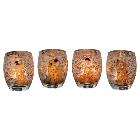 Gustav Klimt: 4 Teelichtgläser mit Künstlermotiven im Set 