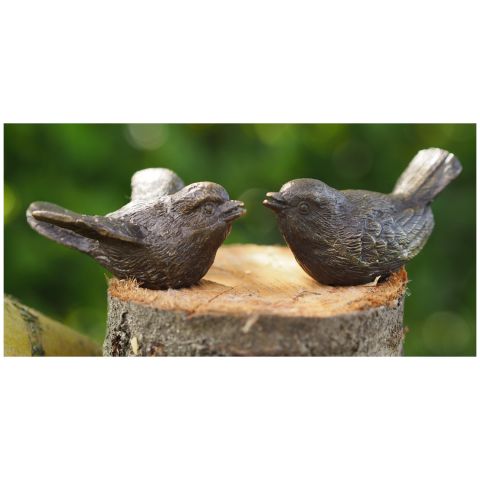 2 Gartenskulpturen Vogelpaar im Set, Bronze 
