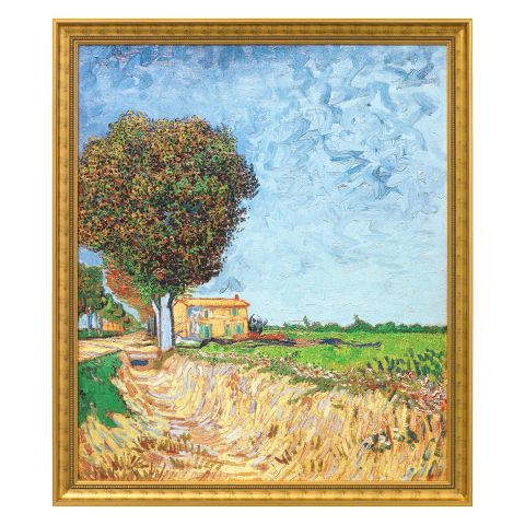 Vincent van Gogh: Bild Allee bei Arles mit Häusern (1888), gerahmt 