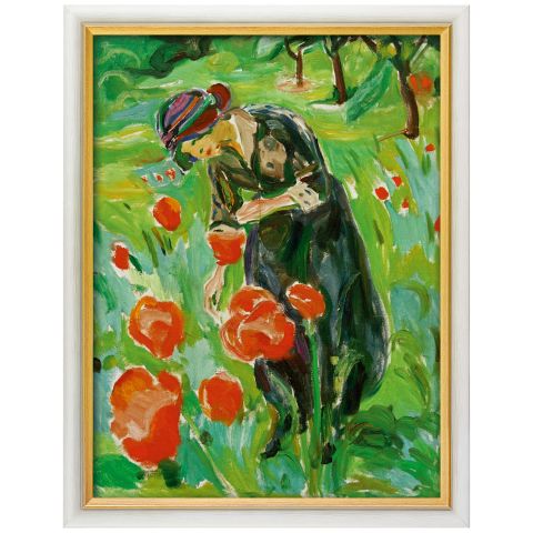 Edvard Munch: Bild Frau mit Mohnblumen (1918/19), gerahmt 