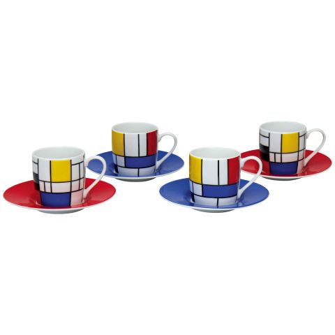 Piet Mondrian: 4 Espressotassen mit Künstlermotiven im Set, Porzellan 